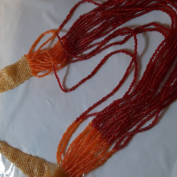 Long strand about 16 inches red, orange and yellow beautiful beaded necklace - Picture 2 of 5